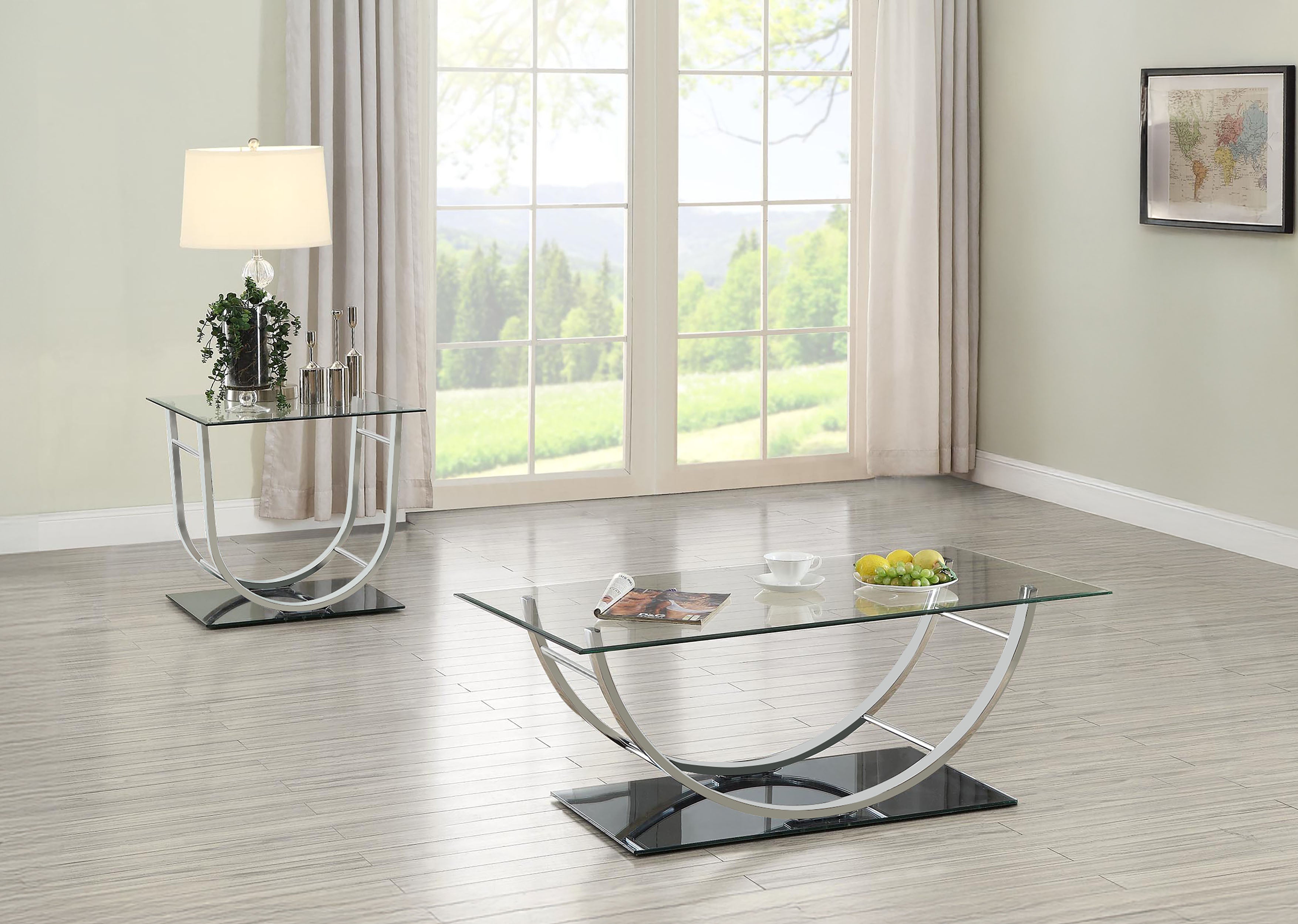 Danville Glass Top Coffee and End Table Set Chrome