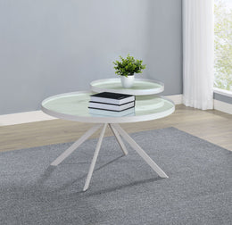 Briggs Round Marble Printed Glass Top Coffee Table Black
