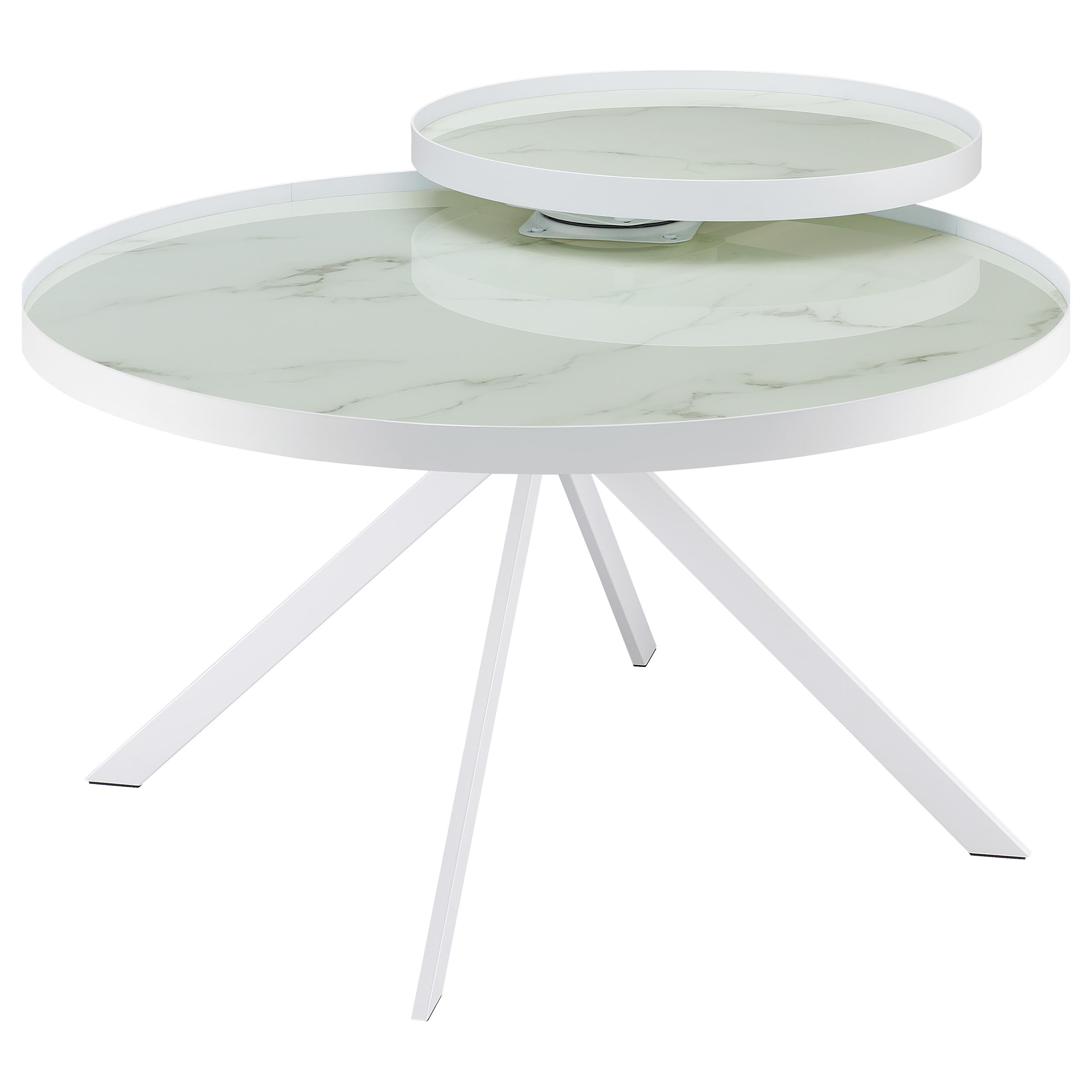 Briggs Round Marble Printed Glass Top Coffee Table Black
