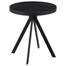 Briggs Round Marble Printed Glass Top End Side Table White