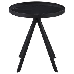 Briggs Round Marble Printed Glass Top End Side Table White