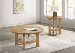 Ottowa  Round Wood Coffee Table Set Light Oak