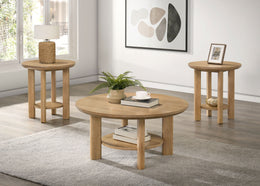 Ottowa  Round Wood Coffee Table Set Light Oak