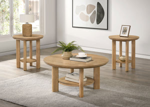Ottowa  Round Wood Coffee Table Set Light Oak