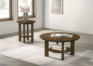 Ottowa  Round Wood Coffee Table Set Brown