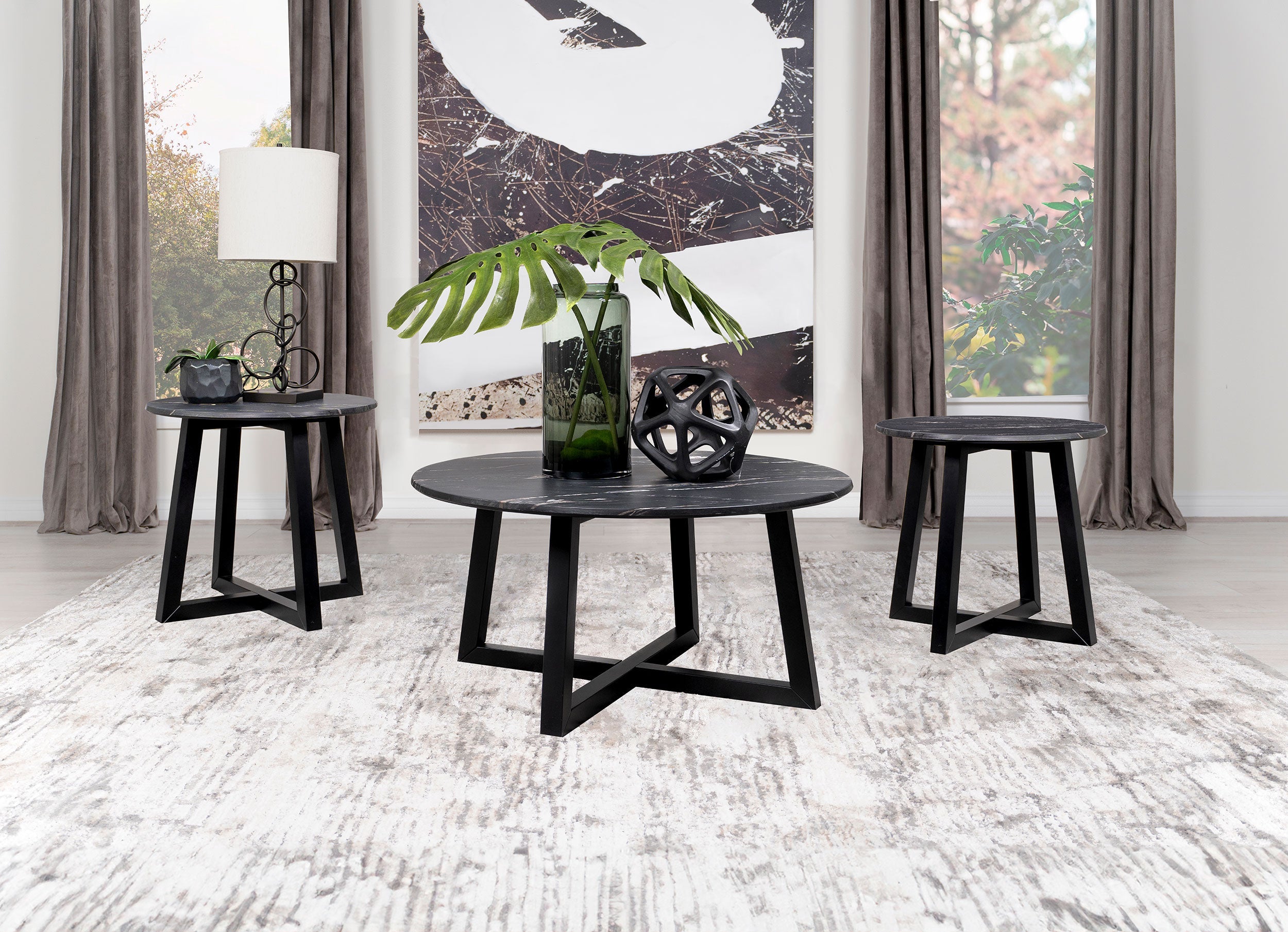Skylark  SmartTop Coffee and End Table Set Black