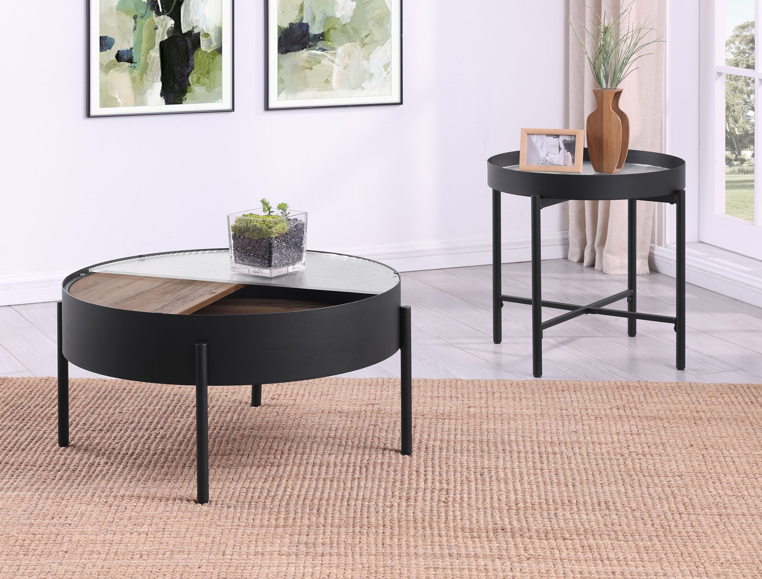 Ozella  Round Coffee and End Table Set Sandy Black