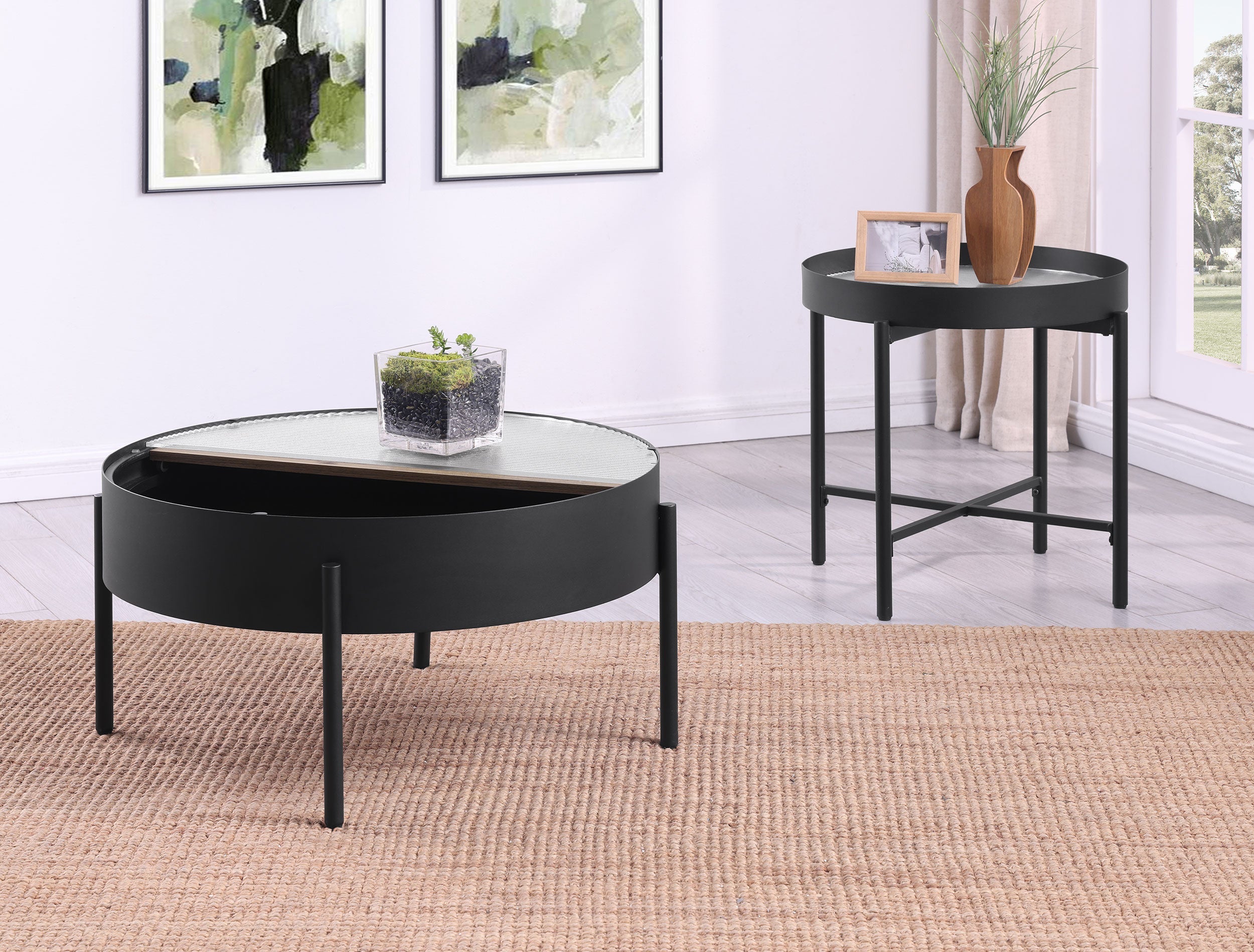 Ozella  Round Coffee and End Table Set Sandy Black
