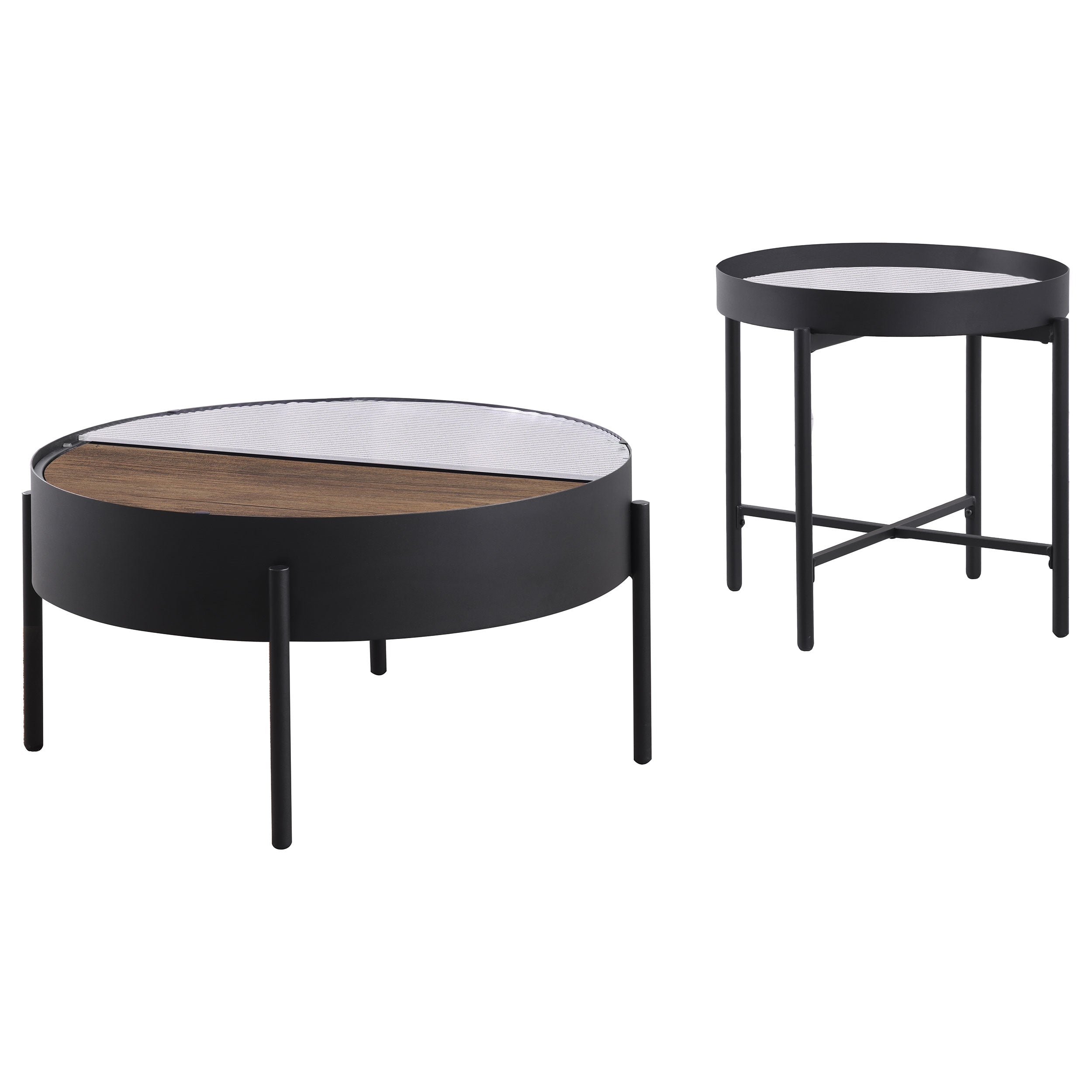Ozella  Round Coffee and End Table Set Sandy Black