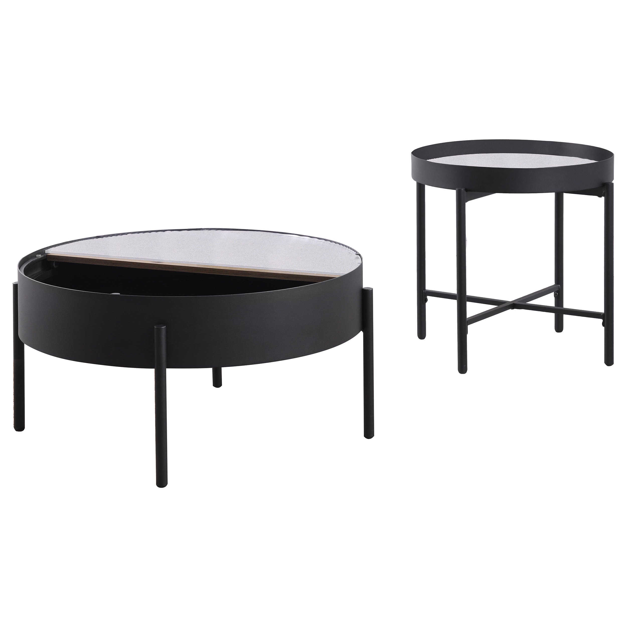 Ozella  Round Coffee and End Table Set Sandy Black