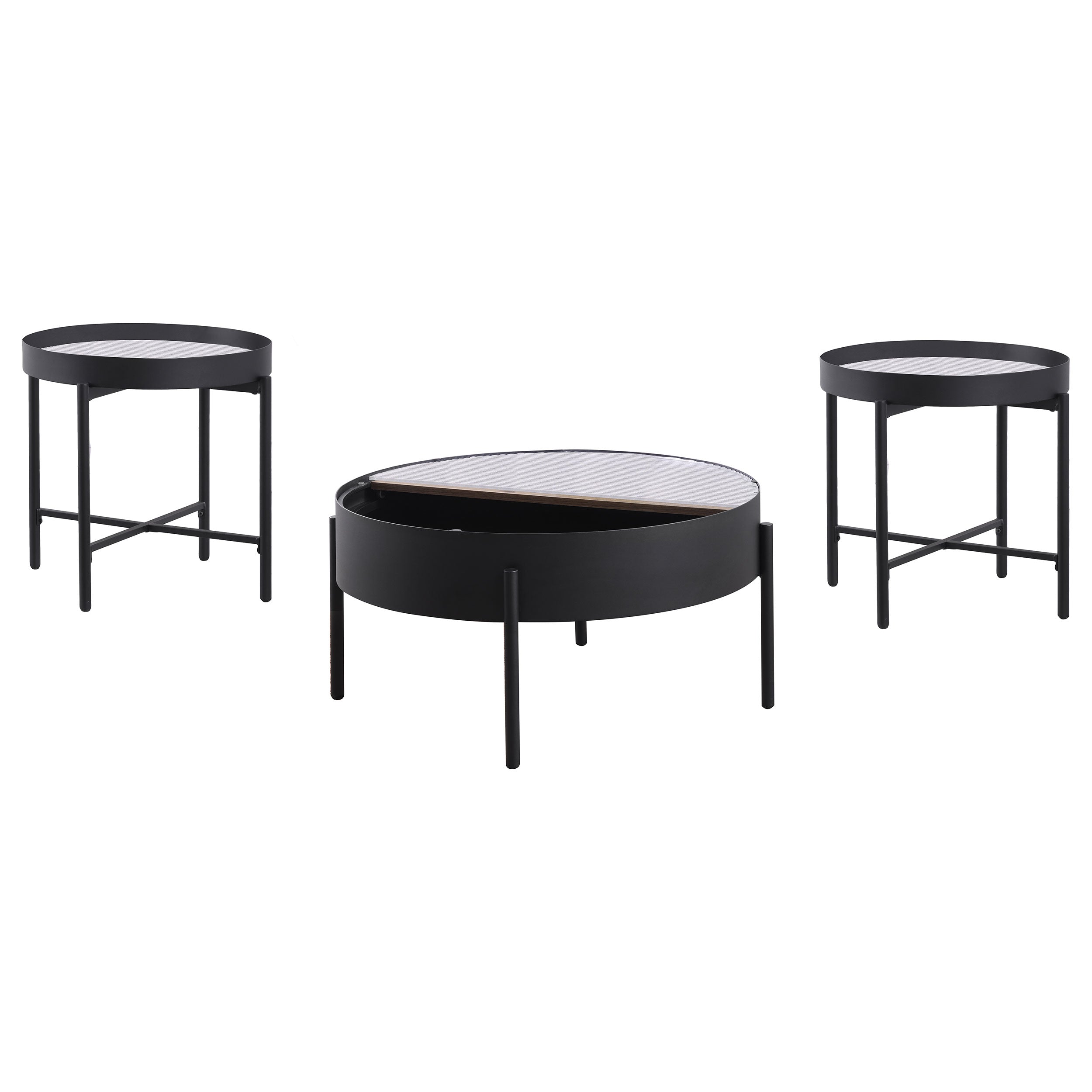 Ozella  Round Coffee and End Table Set Sandy Black