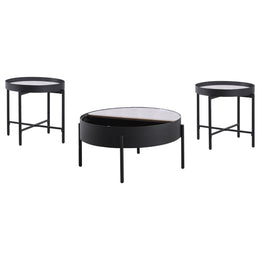 Ozella  Round Coffee and End Table Set Sandy Black