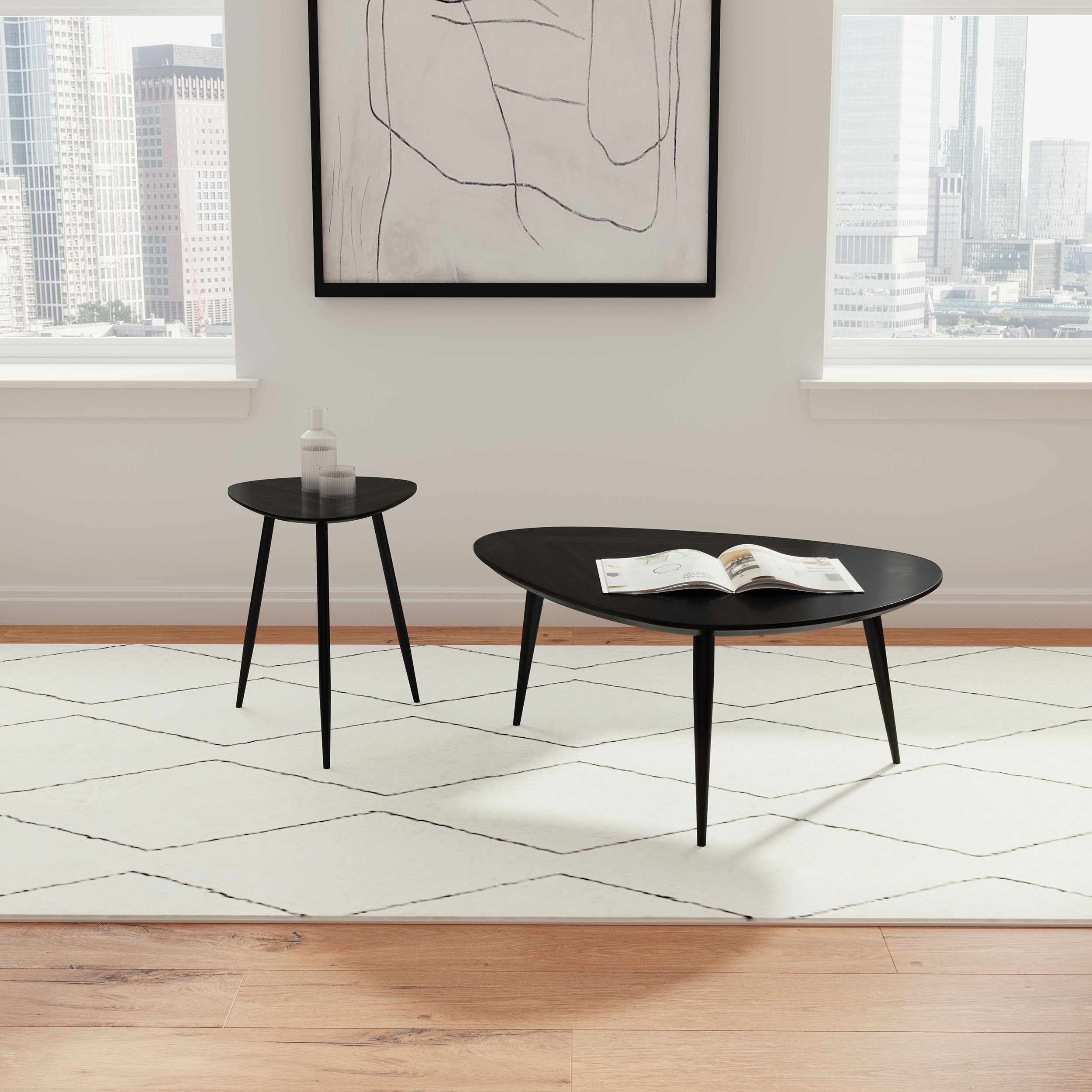 Odessa  Triangular Coffee and End Table Set Black