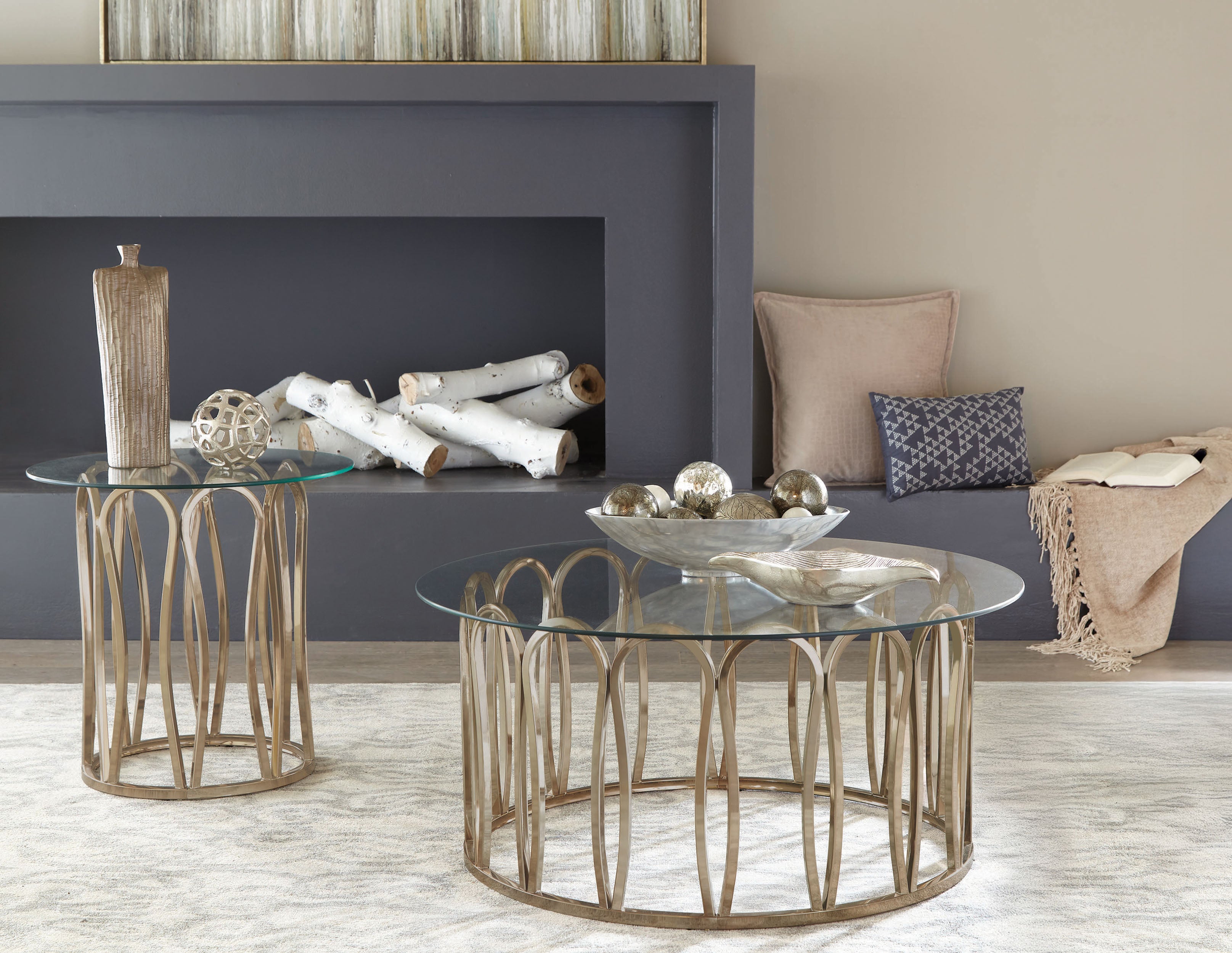 Merced 2-piece Rectangular Coffee and End Table Set Nickel