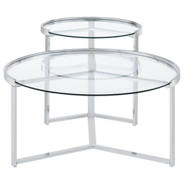 Delia  Round Glass Top Nesting Coffee Table Chrome