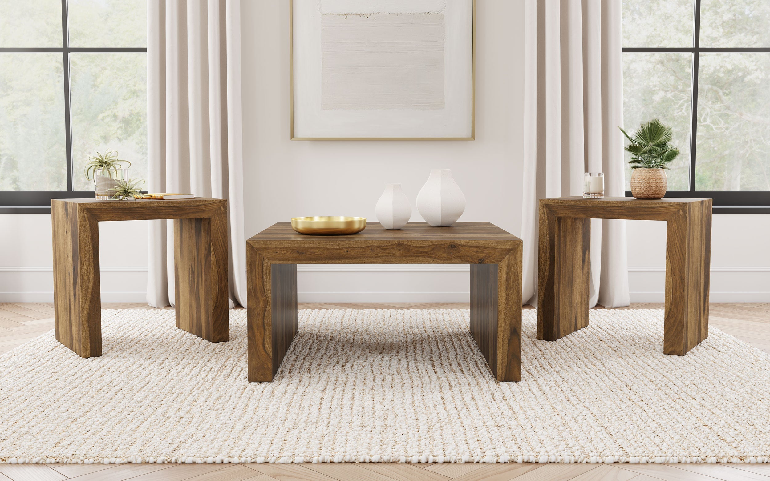 Odilia  Solid Wood Coffee and End Table Set Auburn
