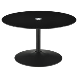 Ganso Round Glass Top Coffee and End Table Set Black