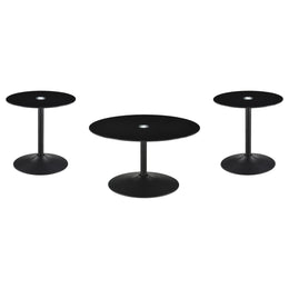 Ganso Round Glass Top Coffee and End Table Set Black