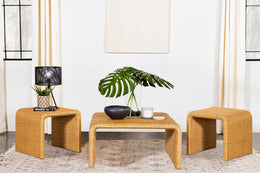 Cahya  Rattan Coffee and End Table Set Black
