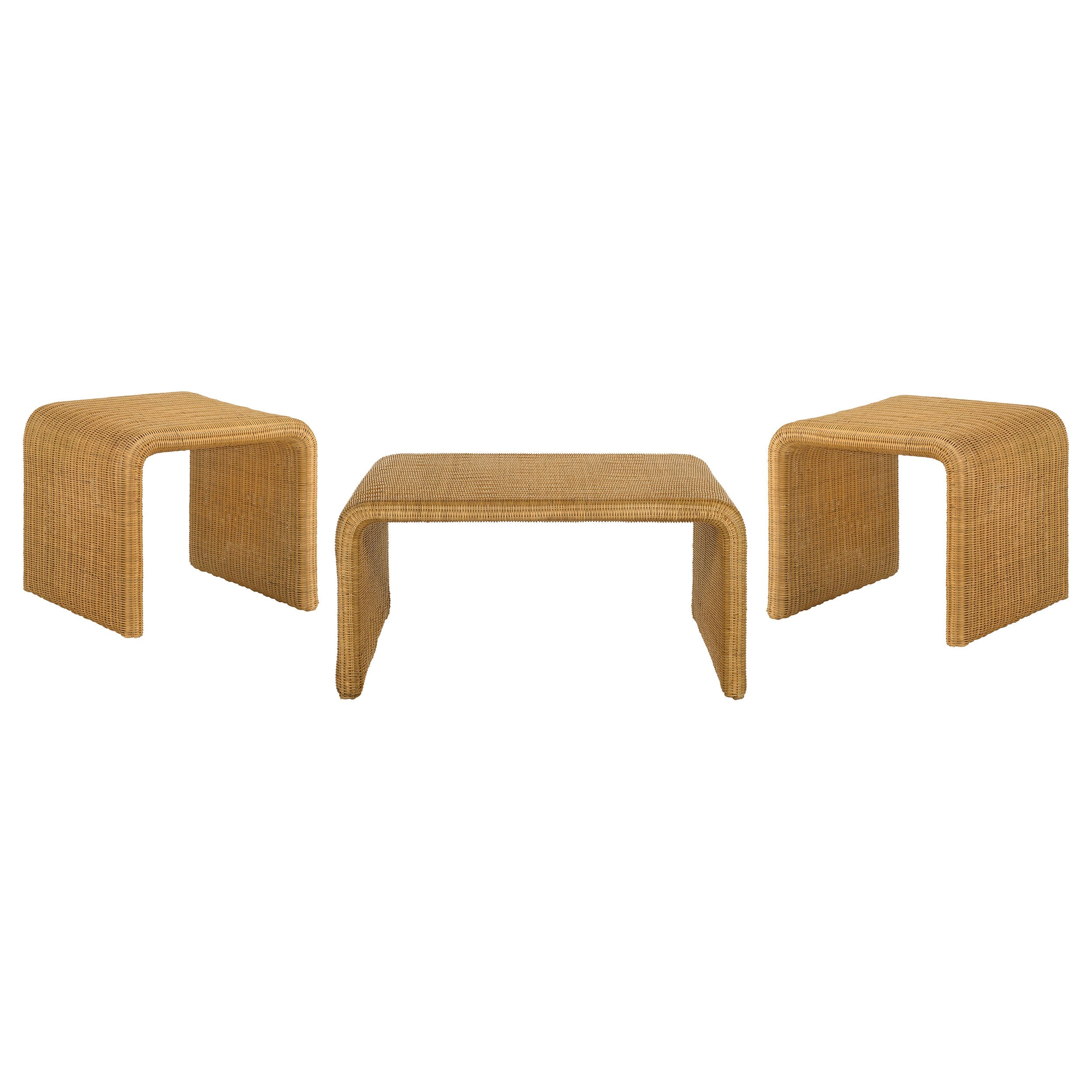 Cahya  Rattan Coffee and End Table Set Black