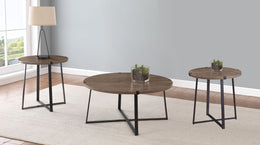 Marcus Round Coffee and End Table Set Light Brown