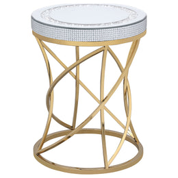 Elise  Round Mirror Top Coffee and End Table Set Gold