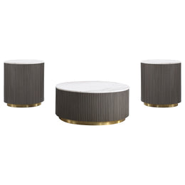 Jason  Round Marble Coffee and End Table Set White