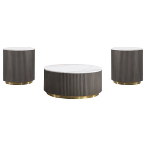 Jason  Round Marble Coffee and End Table Set White