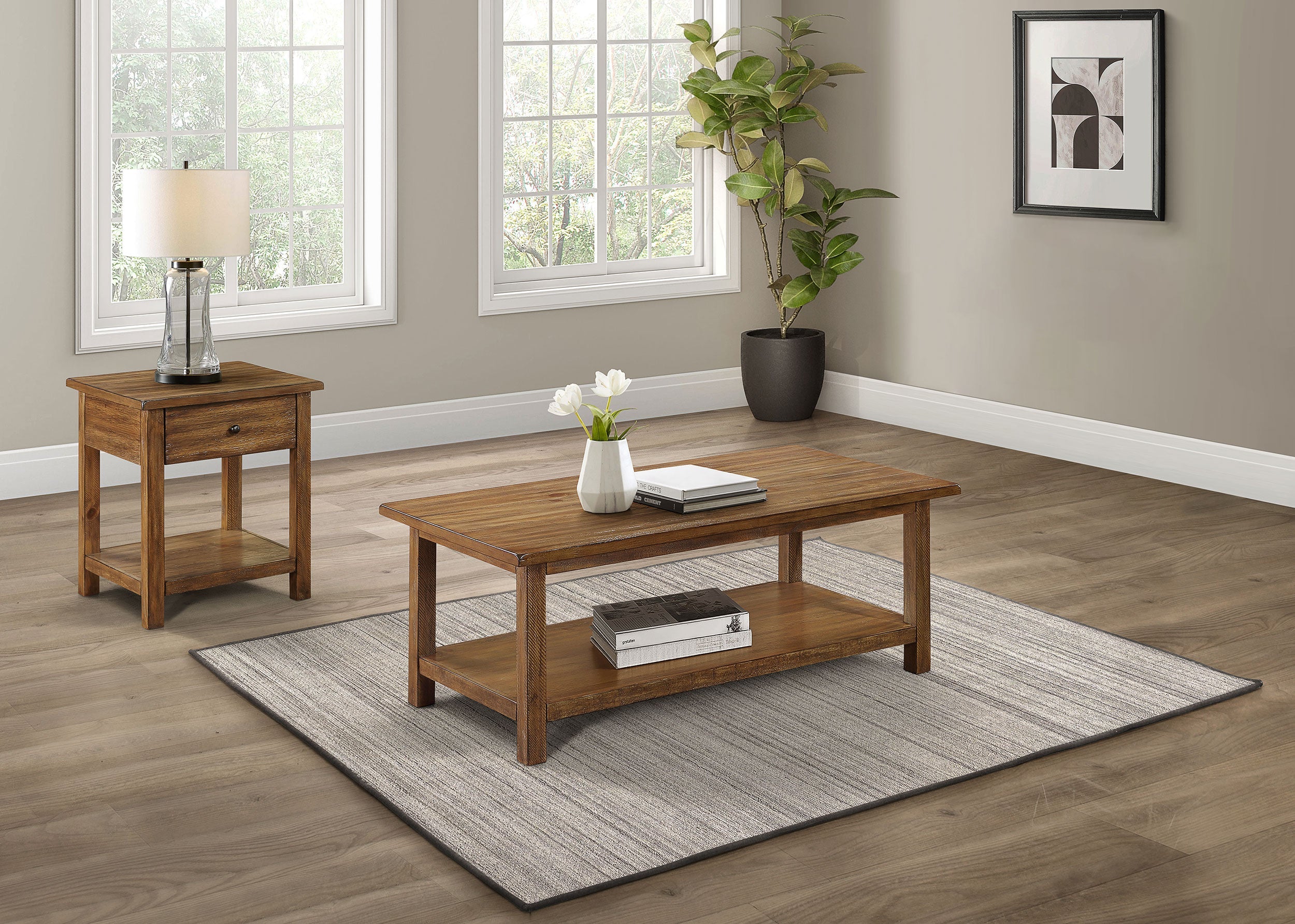 Payne  Coffee and 1-drawer End Table Set Brown