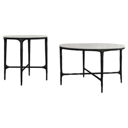 Hermas  Round Marble Coffee and End Table Set White