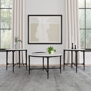 Hermas  Round Marble Coffee and End Table Set White