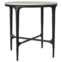Hermas  Round Marble Coffee and End Table Set White