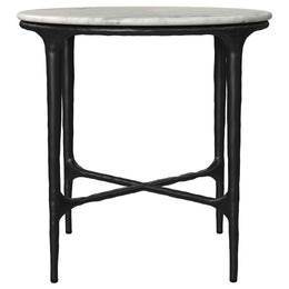 Hermas  Round Marble Coffee and End Table Set White