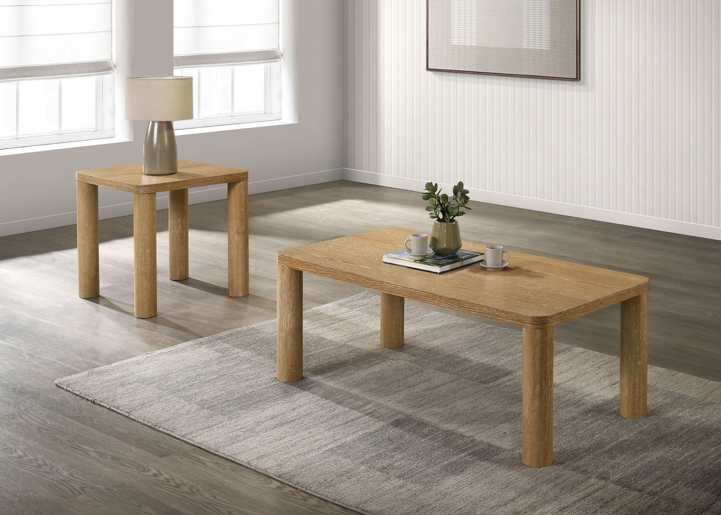 Castlewood Cocktail Coffee Table Set Light Oak
