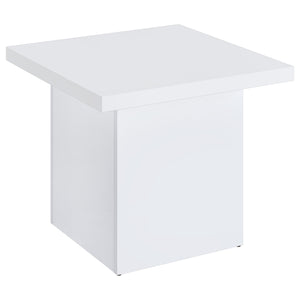 Devar Square Engineered Wood Side End Table White High Gloss