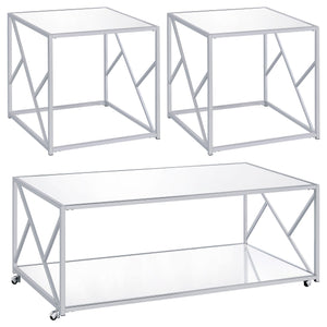 Provins  Coffee and End Table Set Mirror and Chrome