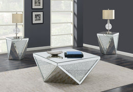 Amore Mirrored Coffee and End Table Set Silver