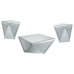 Amore Mirrored Coffee and End Table Set Silver