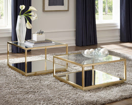 Renee  Square Coffee Table Set Rose Brass