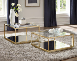 Renee  Square Coffee Table Set Rose Brass