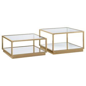 Renee  Square Coffee Table Set Rose Brass