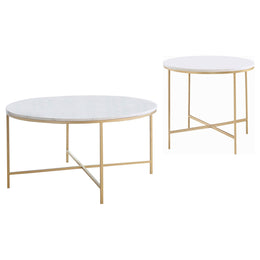 Ellison  Round Marble Coffee and End Table Set White