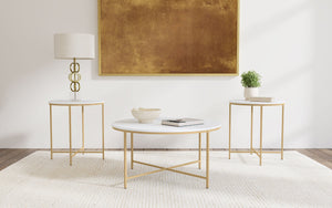 Ellison  Round Marble Coffee and End Table Set White