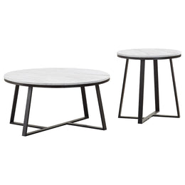 Hugo Coffee and End Table Set White Faux Marble
