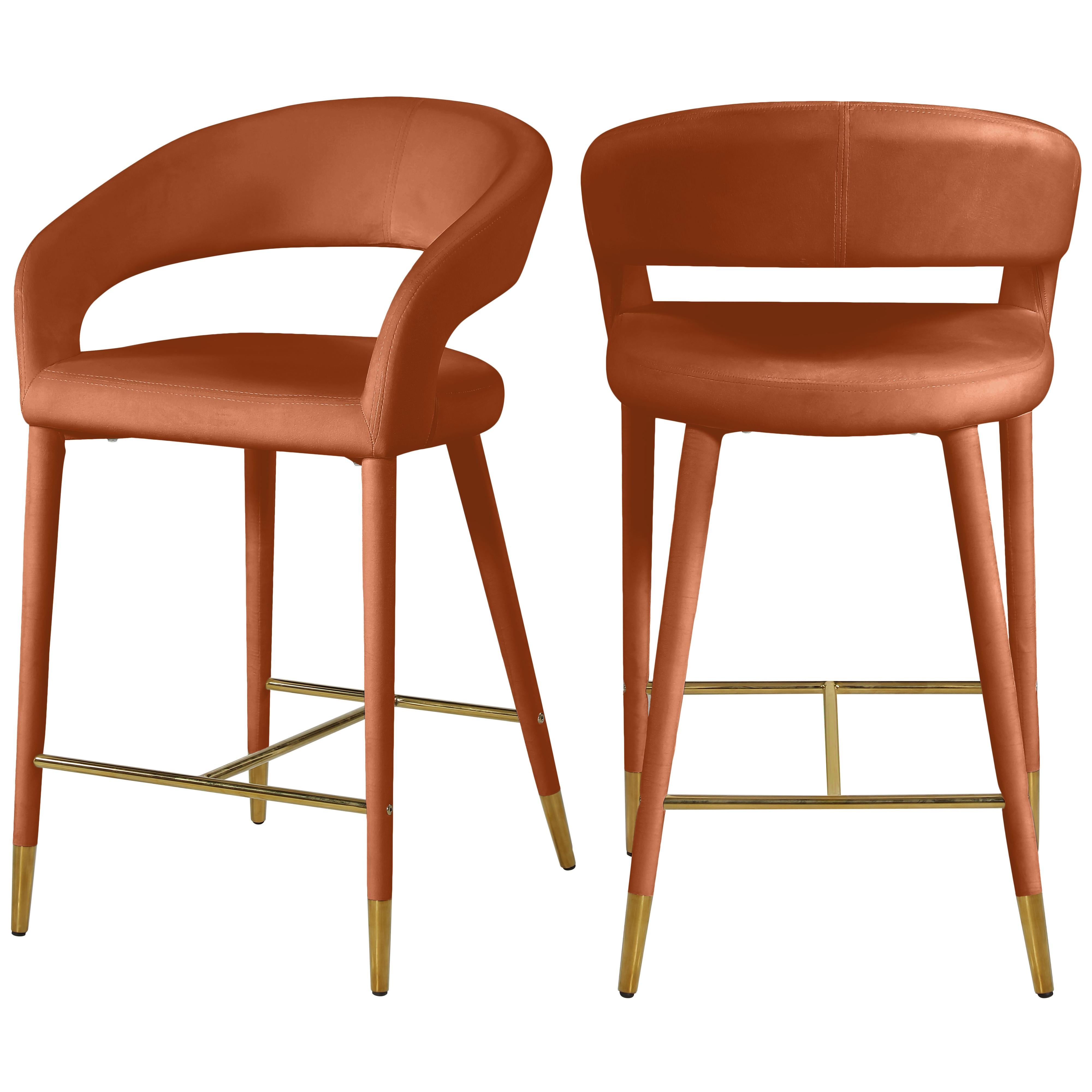 Meridian Destiny Cognac Velvet Stool