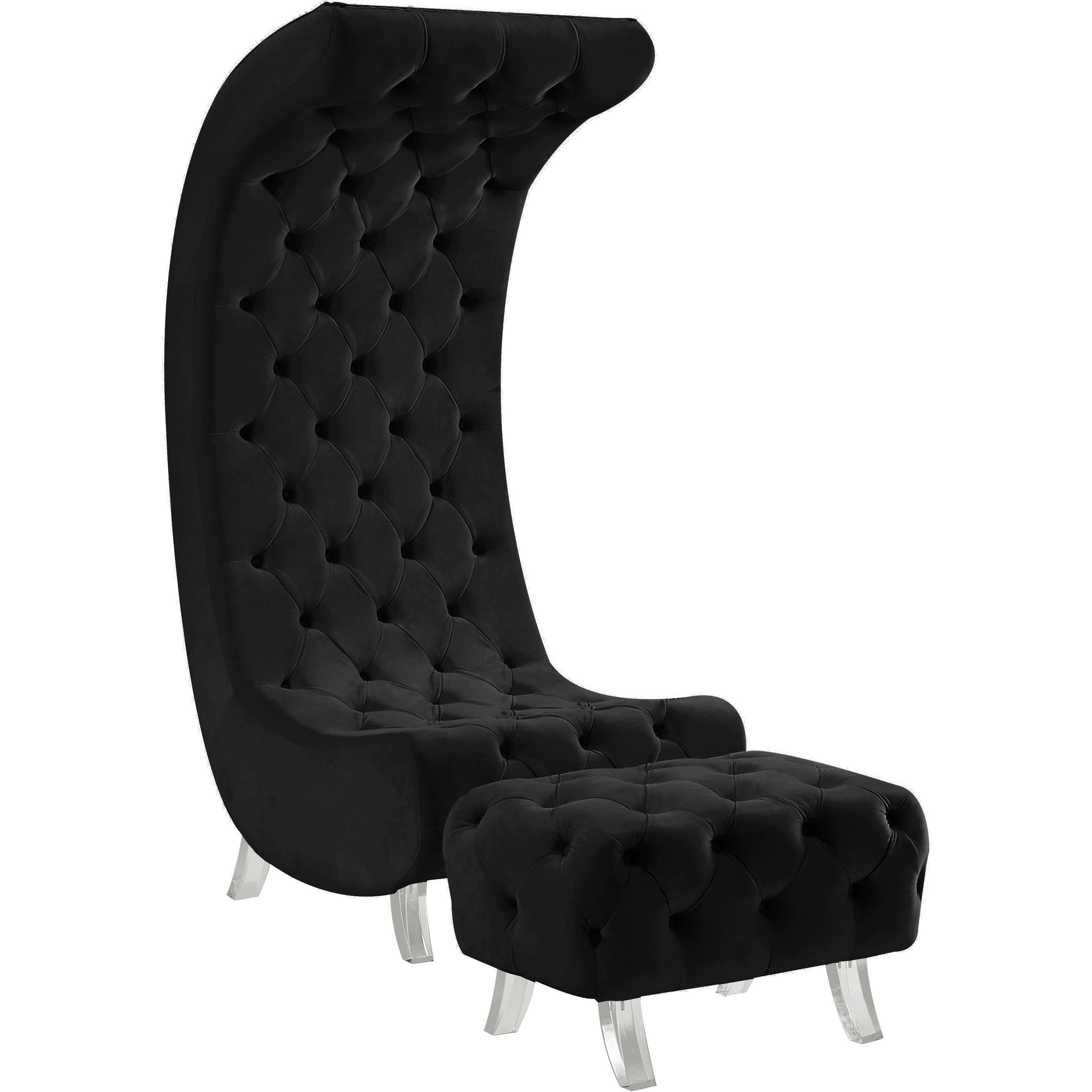 Meridian Crescent Black Velvet Accent Chair