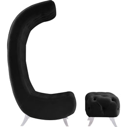 Meridian Crescent Black Velvet Accent Chair