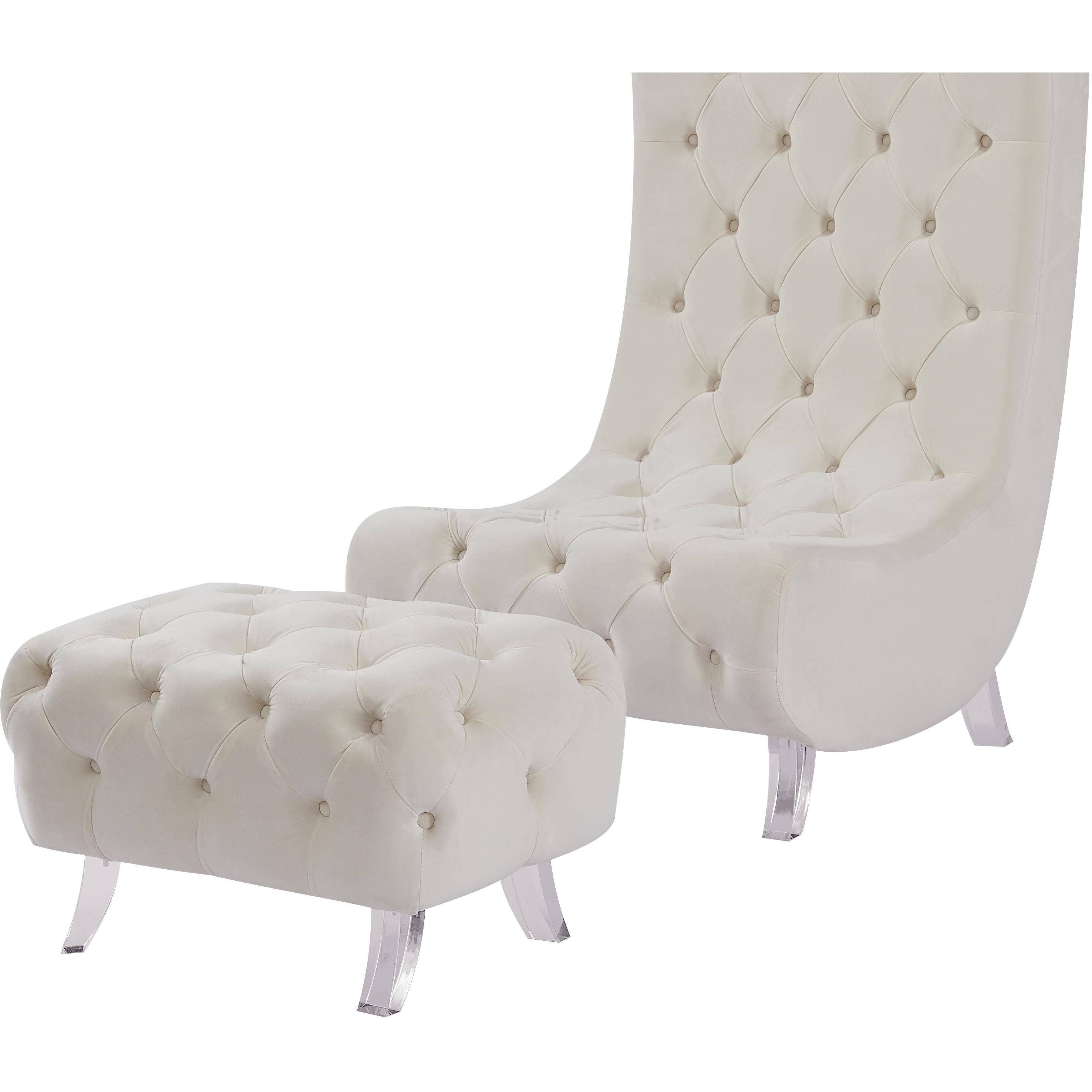 Meridian Crescent Cream Velvet Accent Chair