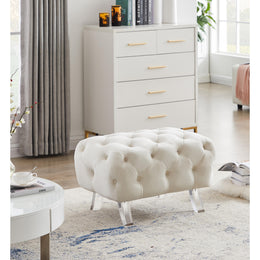 Meridian Crescent Cream Velvet Ottoman