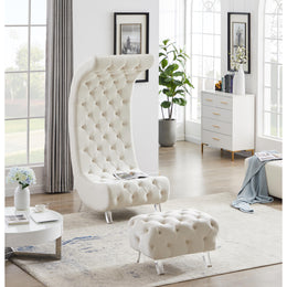 Meridian Crescent Cream Velvet Ottoman